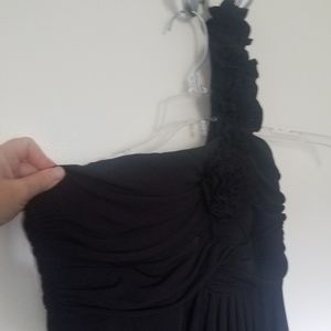 Valerie Bertinelli one shoulder black maxi dress